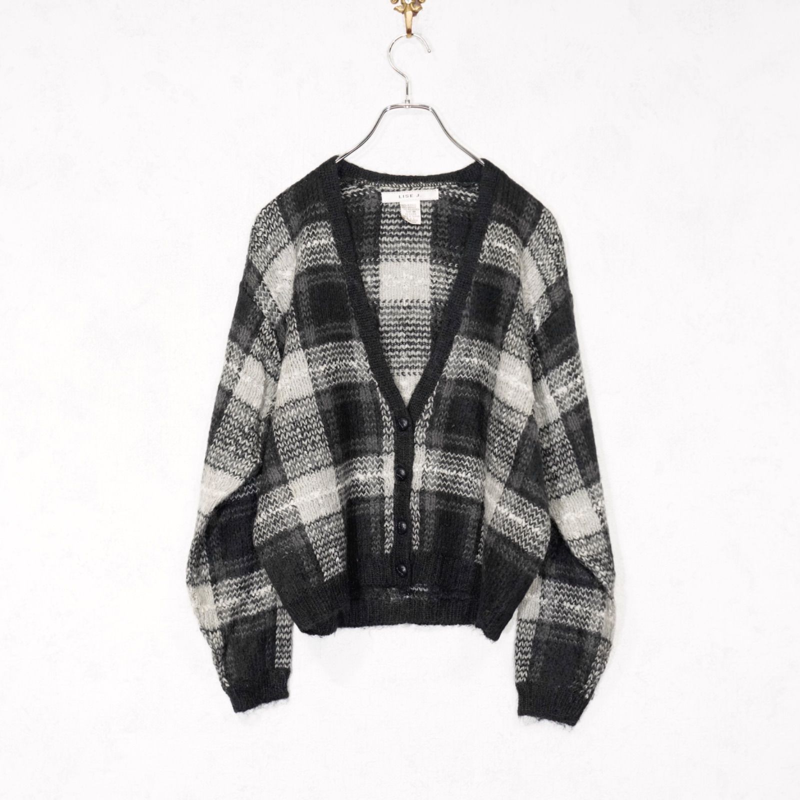 CARDIGAN アメリカ古着チェック柄モヘアニットカーディガン