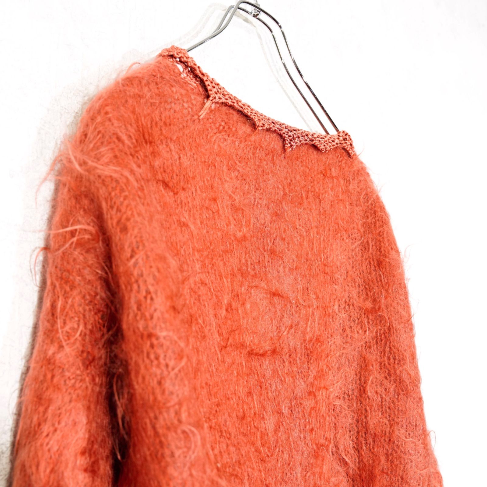 アメリカ古着鍵編み切替デザインロングモヘアニットカーディガン