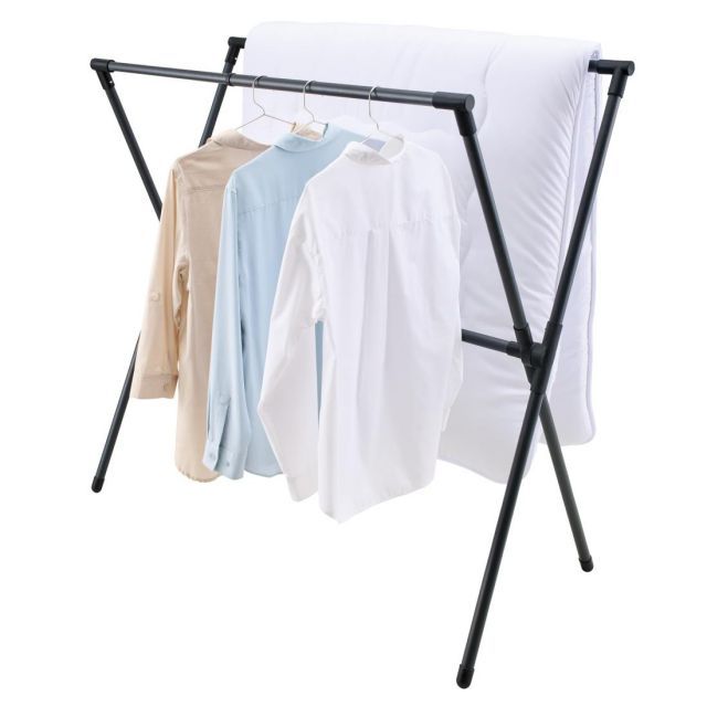 天馬 洗濯物干し 屋外 布団干し 伸縮式布団2枚干しX型 簡単組立 サビにくい 物干しスタンド ベランダ 室内物干し 折りたたみ ブラック サイズ 幅87-138×奥行62×高さ115cm PSBK-11