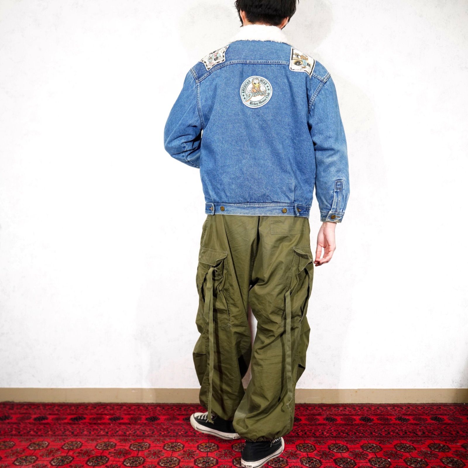 アメリカ古着キャラクターパッチワークデザインデニムボア襟ブルゾン