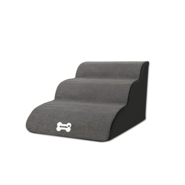 Galat e ペットの階段 洗える取り外し な犬の階段 ジッパー付きカバー付き犬の階段 犬用ソファベッド 高密度フォームドッグステップ 3階 グレー