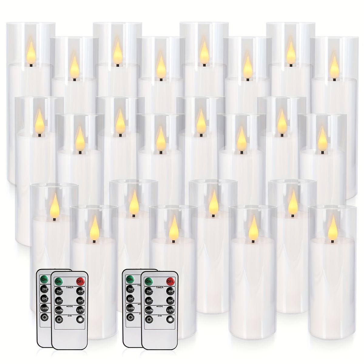 24個セット 透明アクリル製 LEDキャンドルライト 3サイズ 5.5cm 16cm 18cm 調光 タイマー機能付 本物そっくり炎 アウトドア キャンプ 家族団らん デコレーション ウェディング装飾 NEXPOTALLINN_EU
