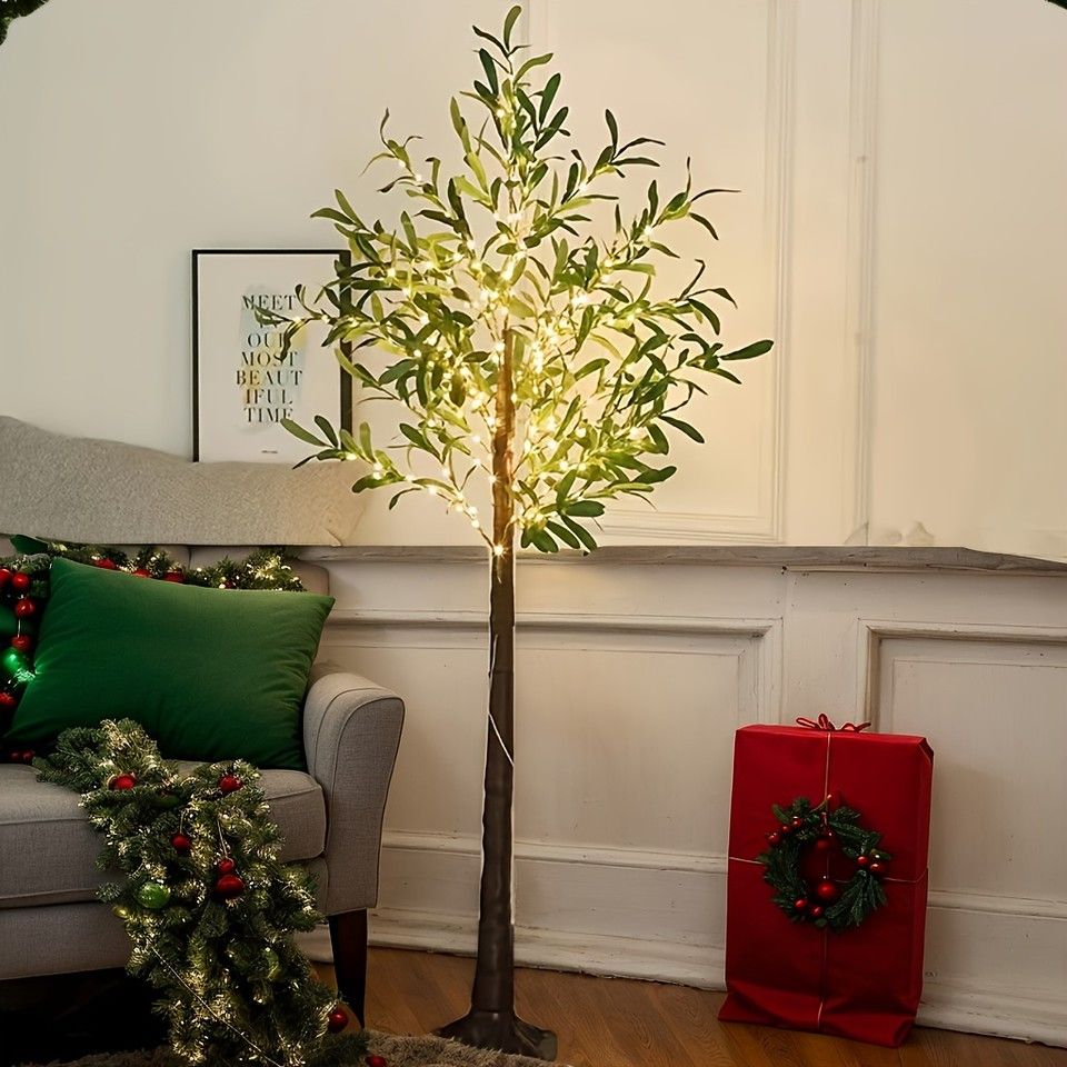 一年中飾れる 人工オリーブツリーランプ 122 152 183cm LEDライト付 低電圧 36V USB給電 リアルな枝感 ホームパーティー 感謝祭 クリスマス ハヌカ装飾に最適 組立簡単 1.5メートル NEXPOTALLINN_EU