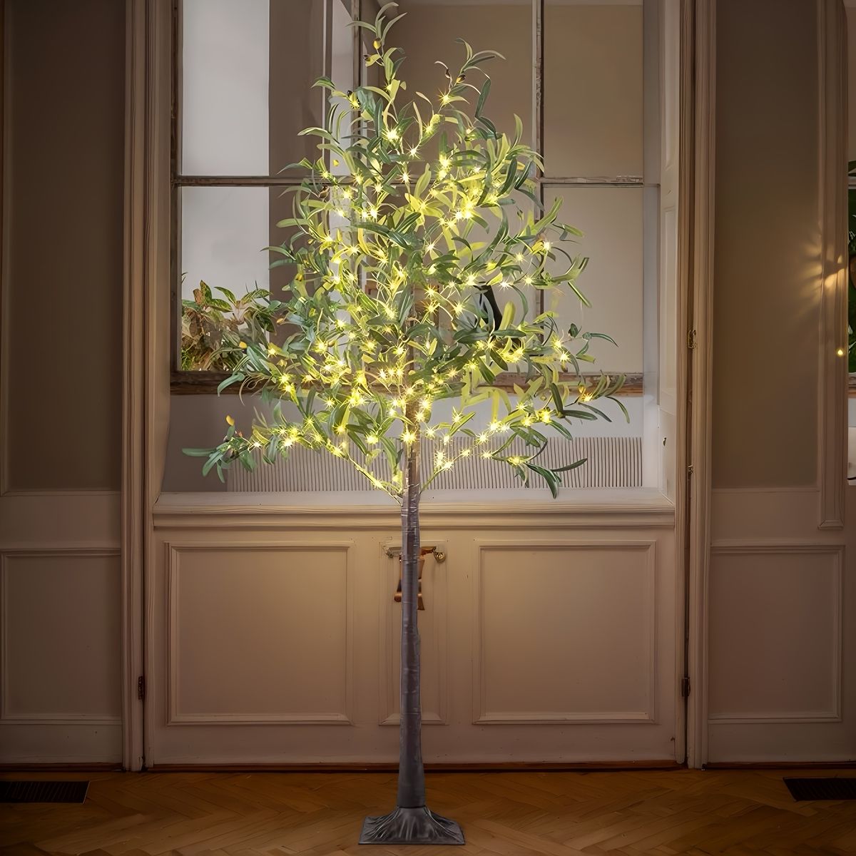 一年中飾れる 人工オリーブツリーランプ 122|152|183cm LEDライト付 低電圧 36V USB給電 リアルな枝感 ホームパーティー|感謝祭|クリスマス|ハヌカ装飾に最適 組立簡単 1.5メートル