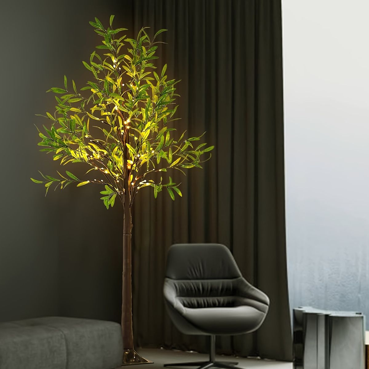 一年中飾れる 人工オリーブツリーランプ 122|152|183cm LEDライト付 低電圧 36V USB給電 リアルな枝感 ホームパーティー|感謝祭|クリスマス|ハヌカ装飾に最適 組立簡単 1.8メートル