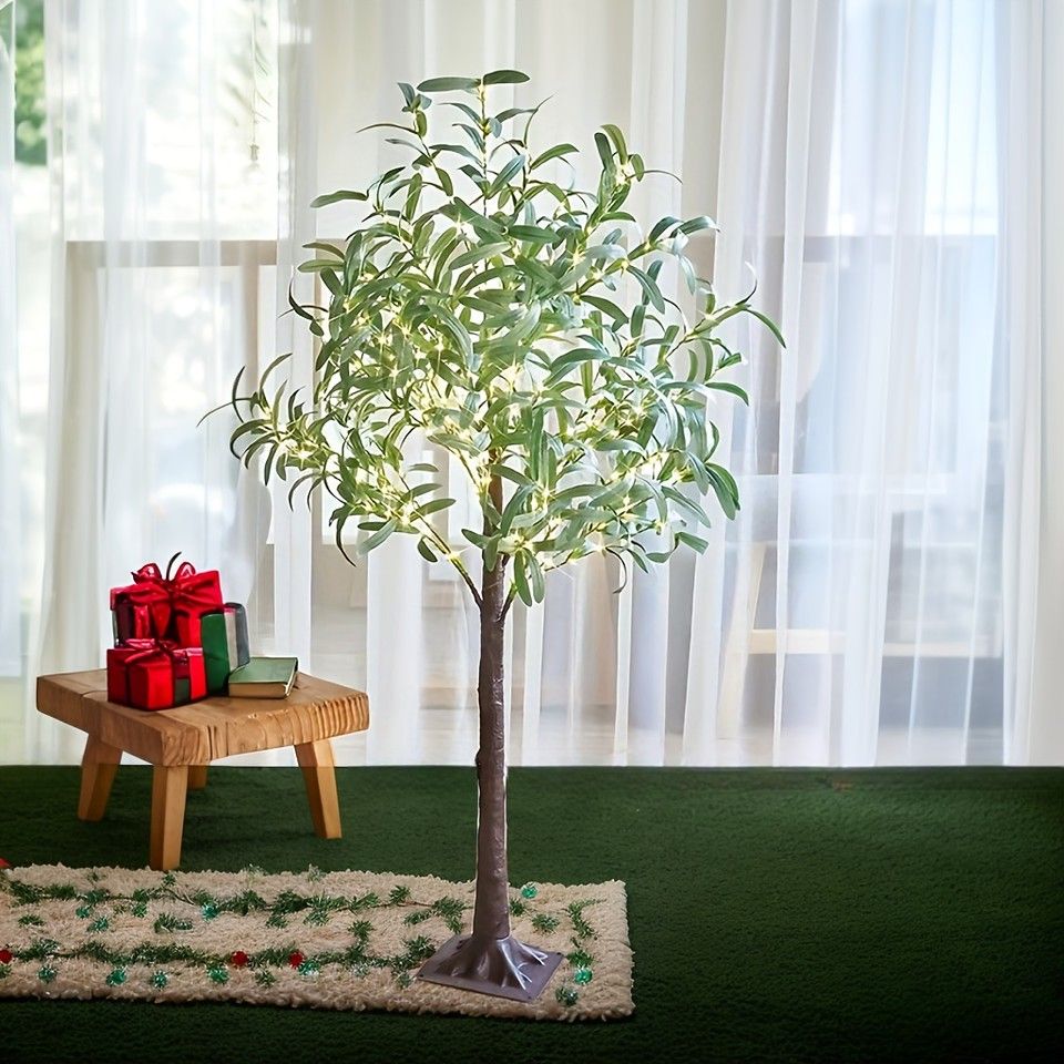 一年中飾れる 人工オリーブツリーランプ 122 152 183cm LEDライト付 低電圧 36V USB給電 リアルな枝感 ホームパーティー 感謝祭 クリスマス ハヌカ装飾に最適 組立簡単 1.8メートル