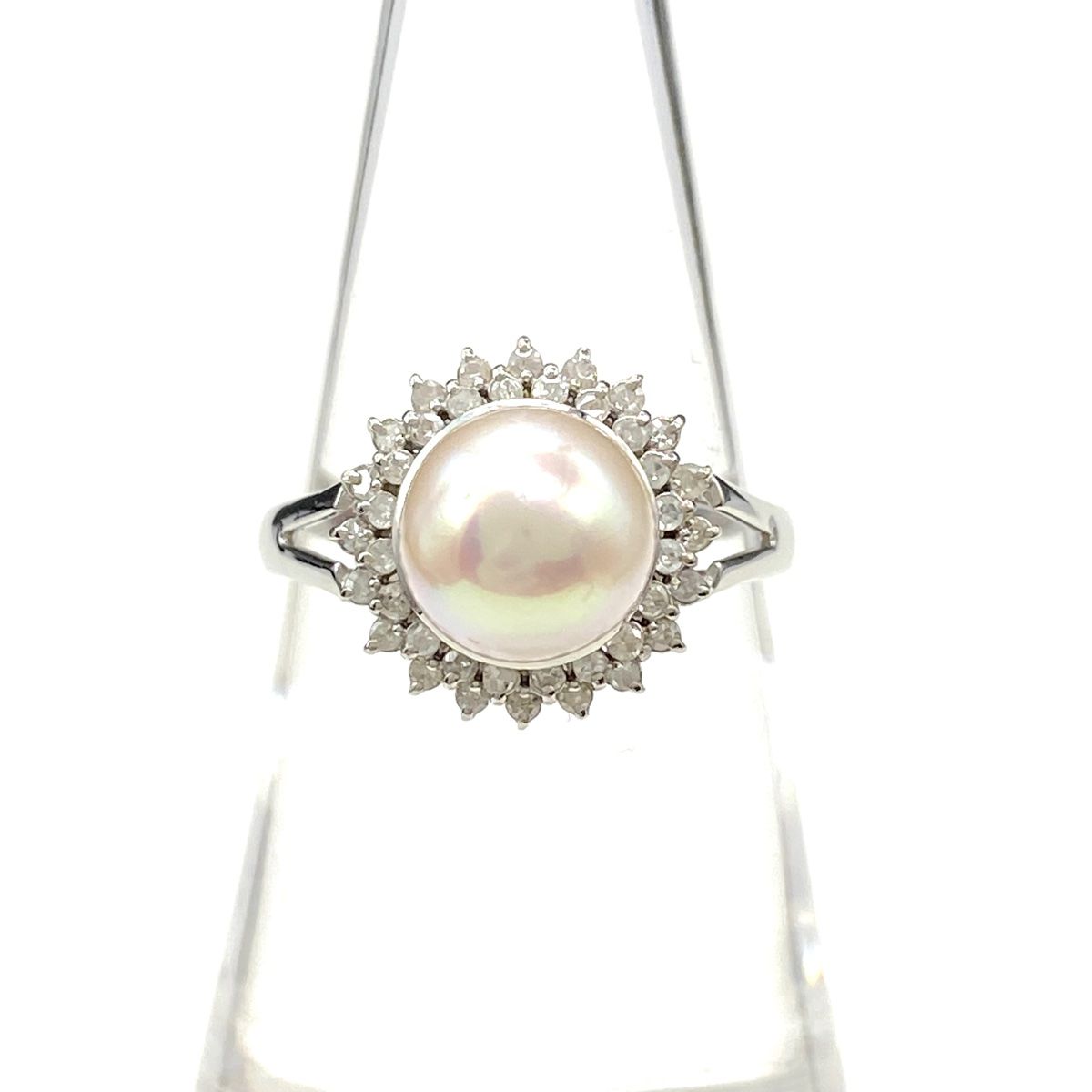 パール デザインリング プラチナ 指輪 メレダイヤ 真珠 リング 12.5号 Pt900 パール ダイヤモンド レディース