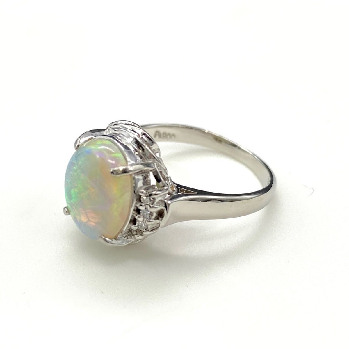 オパール デザインリング プラチナ 指輪 メレダイヤ リング 7.5号 Pt900 オパール ダイヤモンド レディース