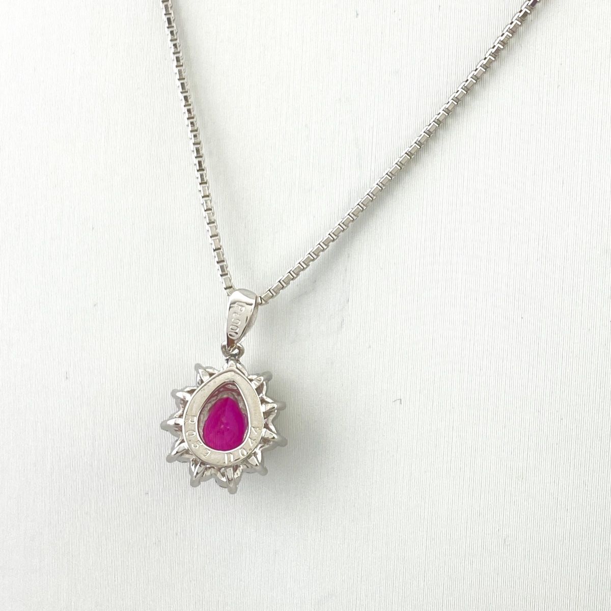 ルビー デザインネックレス プラチナ ペンダント メレダイヤ ネックレス Pt900 Pt850 ルビー レディース