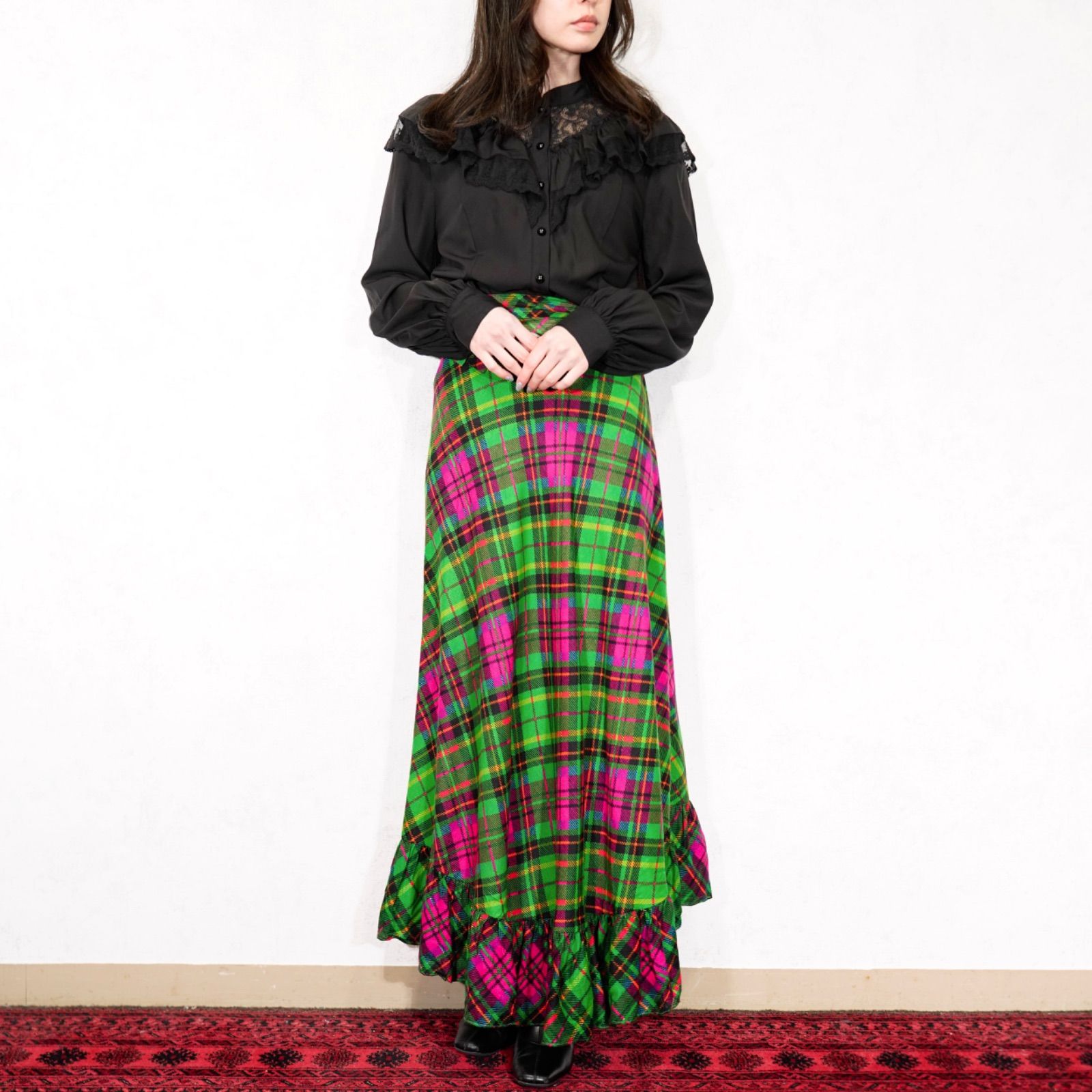 SPECIAL ITEM 70 s USA VINTAGE Ellen Tracy CHECK PATTERNED DESIGN LONG SKIRT 70年代アメリカ古着チェック柄デザインロングスカート