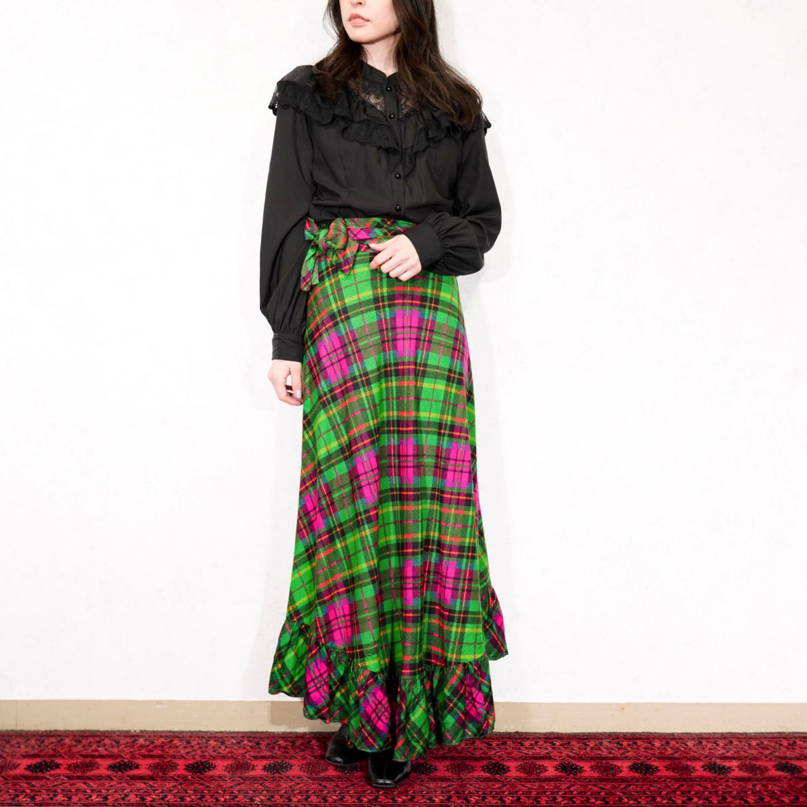 SPECIAL ITEM 70 s USA VINTAGE Ellen Tracy CHECK PATTERNED DESIGN LONG SKIRT 70年代アメリカ古着チェック柄デザインロングスカート