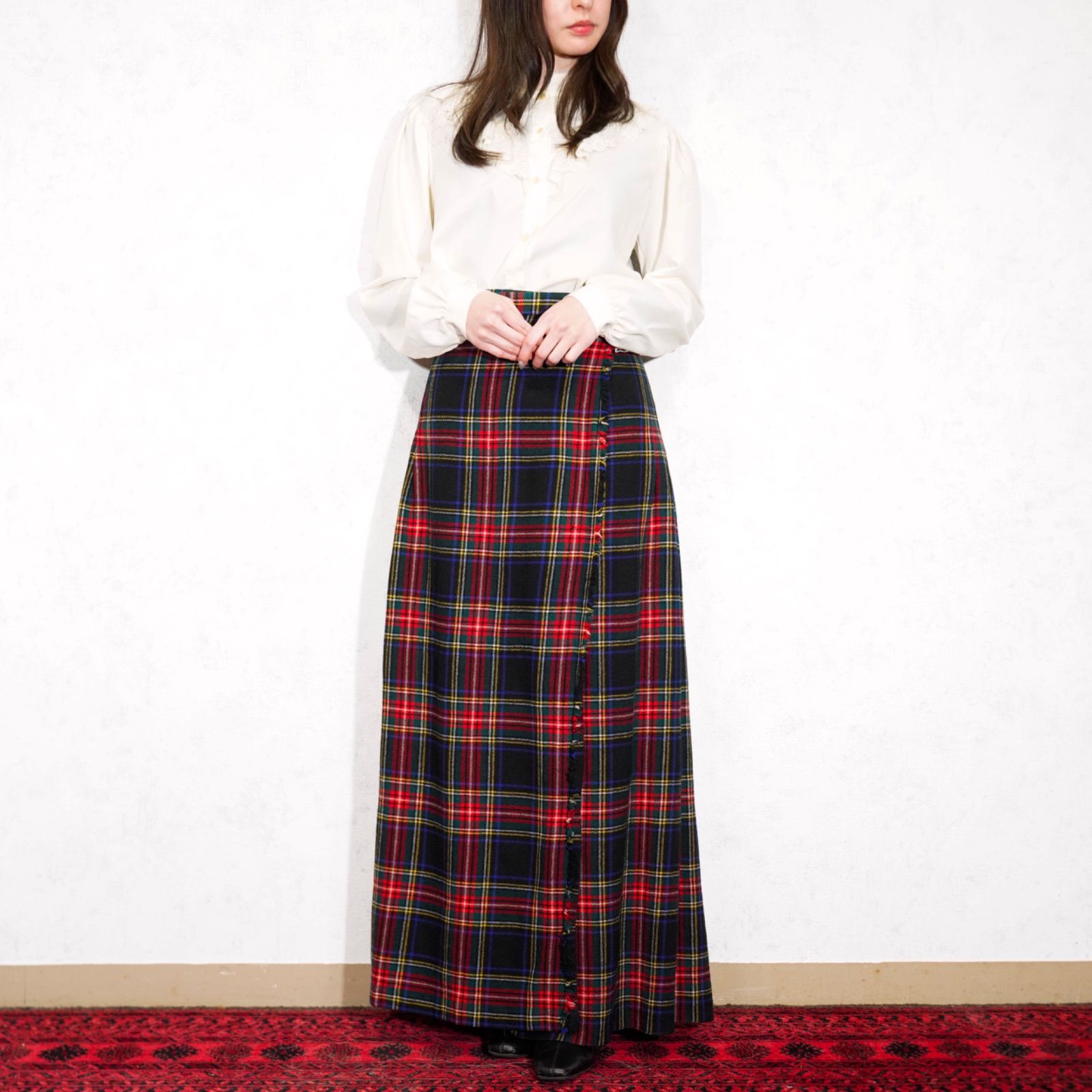 SPECIAL ITEM EU VINTAGE Harrods CHECK PATTERNED DESIGN LONG WRAP SKIRT MADE IN UNITED KINGDOM ヨーロッパ古着ハロッズチェック柄デザインロング巻きスカート