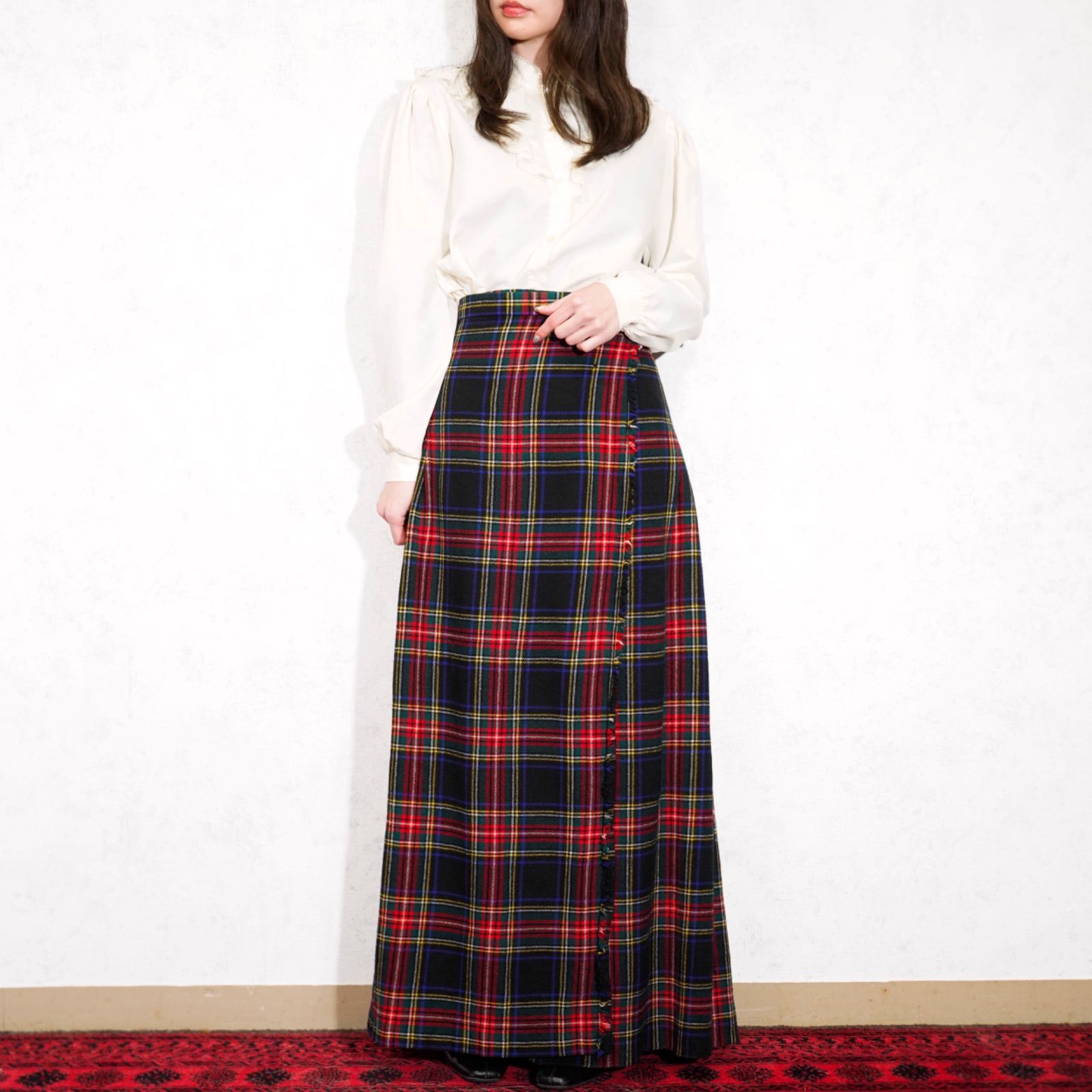 SPECIAL ITEM EU VINTAGE Harrods CHECK PATTERNED DESIGN LONG WRAP SKIRT MADE IN UNITED KINGDOM ヨーロッパ古着ハロッズチェック柄デザインロング巻きスカート