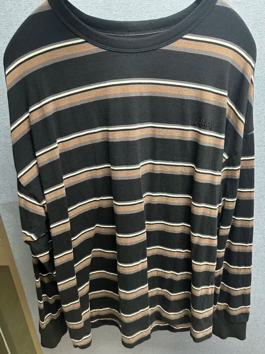 ジュンジェイ レタリング ストライプ ロングスリーブ Tシャツ ブラウン Sサイズ