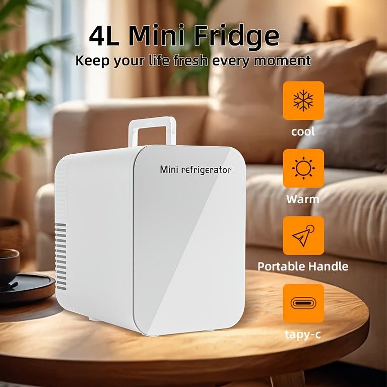 4L大容量＆車載OK ミニ冷蔵庫 AC DC対応 ポータブルクーラー＆ウォーマー 1〜10L対応 1ドア 化粧品 飲料 スキンケア用 寝室 旅行に最適 ホワイト ブラック ピンク ブラック MARWIL-DEMENAGEMENTS_CH