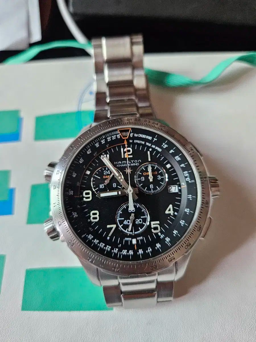 ハミルトン カーキ エクス ウィンド GMT クロノ クオーツ 46mm ブラック メタル メンズ 時計