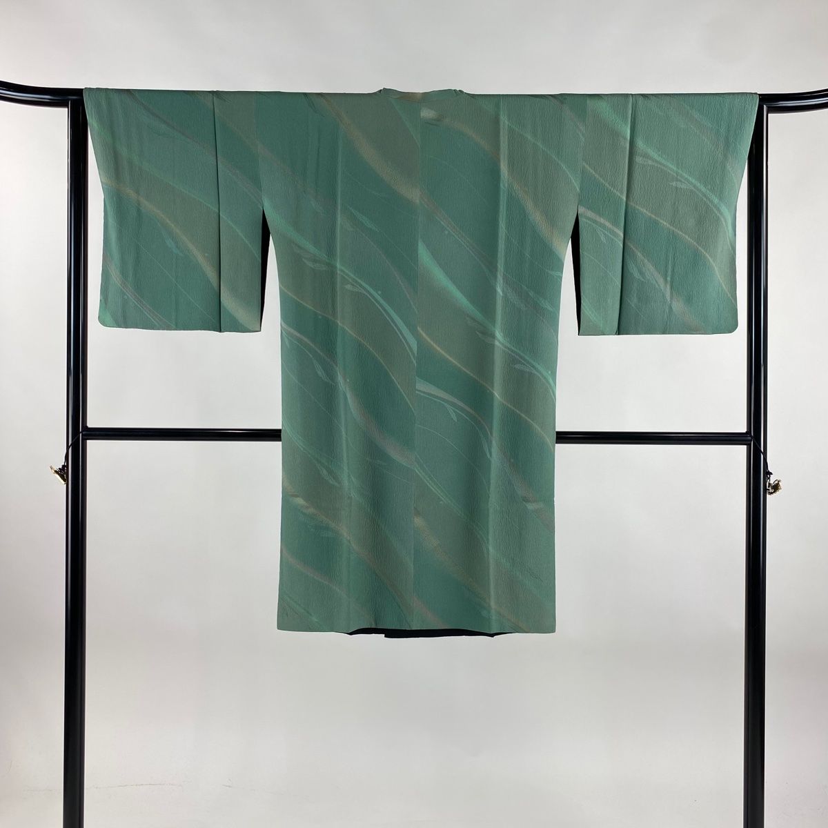 道行 身丈103cm 裄丈64cm M 和装コート 角衿 露草 ぼかし 灰緑 正絹 秀品