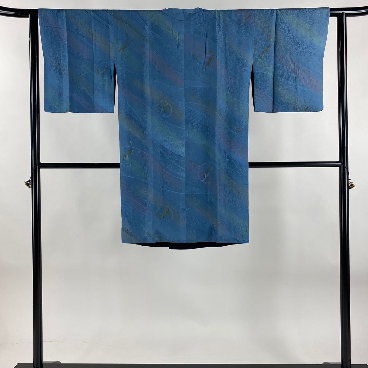 道行 身丈98.5cm 裄丈61.5cm S 和装コート 角衿 唐草 ぼかし 青灰色 正絹 秀品