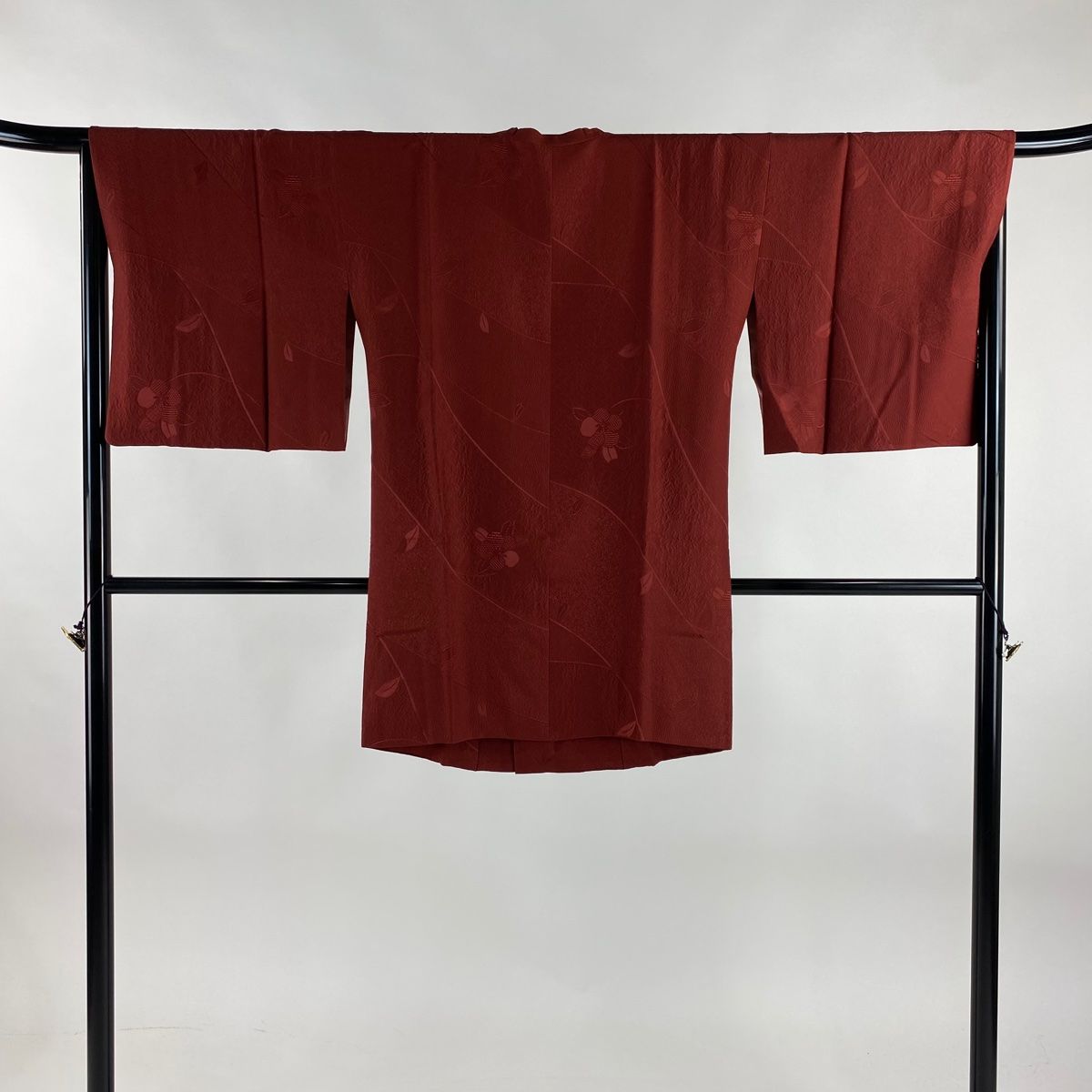 道行 身丈87.5cm 裄丈67cm M 和装コート 角衿 地紋 えんじ色 正絹 秀品