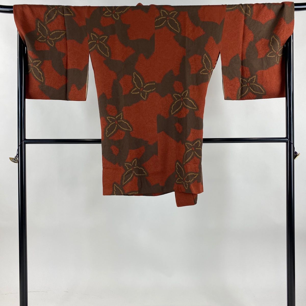 道中着 身丈92.5cm 裄丈68.5cm L 和装コート 蝶 絞り 赤茶 正絹 秀品