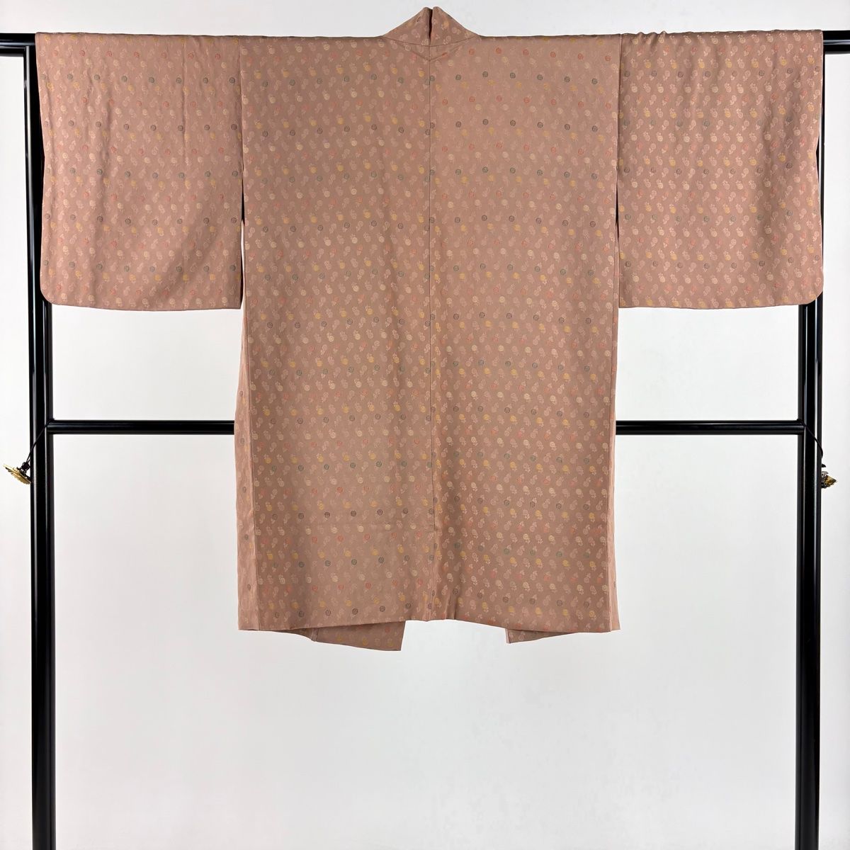 道中着 身丈100cm 裄丈66cm M 和装コート 着物衿 草花 ピンクベージュ 正絹 名品