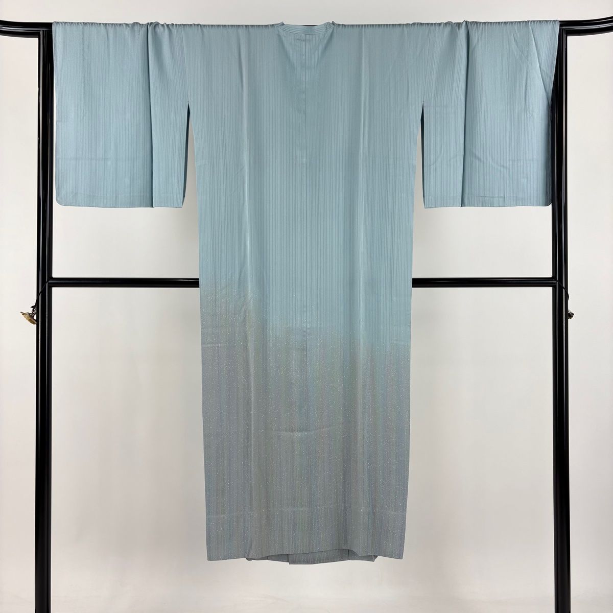 道行 身丈135cm 裄丈67cm M 和装コート 角衿 幾何学 地紋 縦ぼかし 水色 正絹 名品