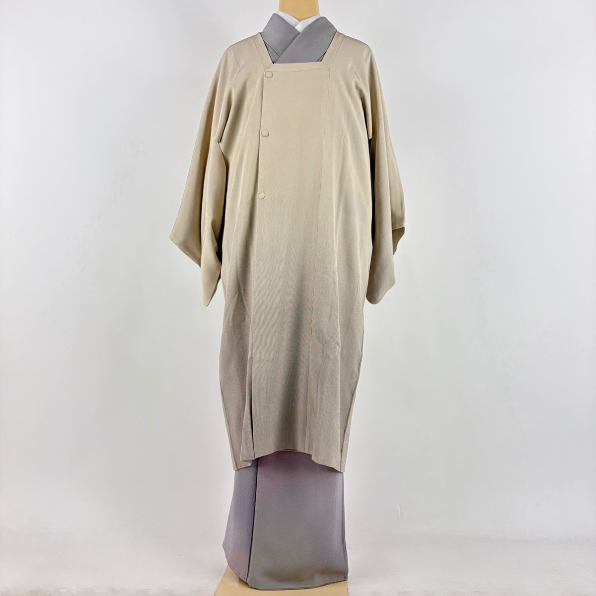 道行 身丈110cm 裄丈63cm S 和装コート 角衿 万筋 裾ぼかし ベージュ 正絹