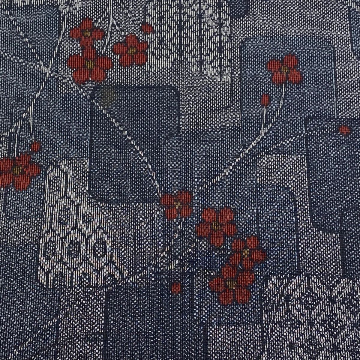 反物 秀品 紬 証紙 色紙 枝花 青灰色 正絹