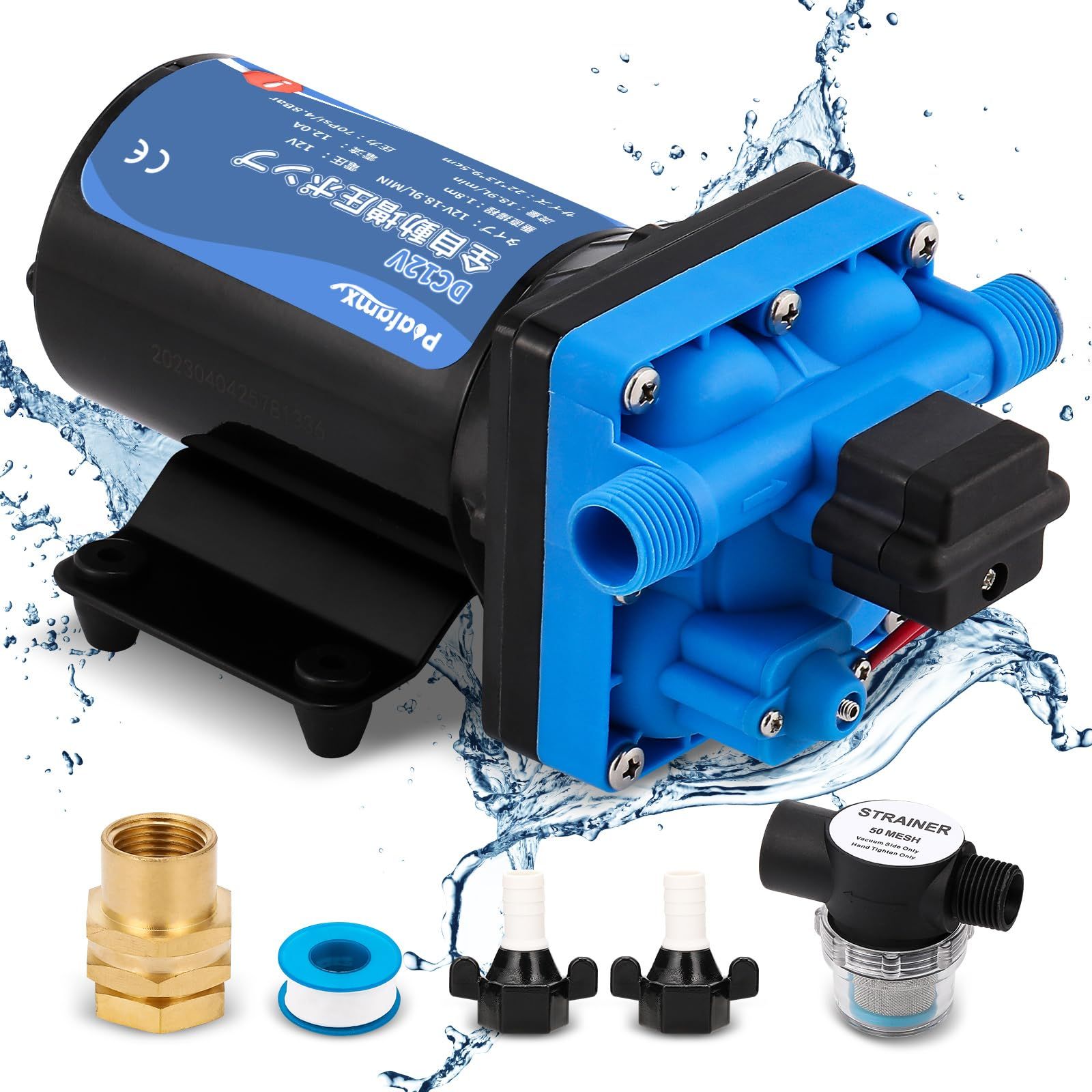 Poafamx 全増圧ポンプ 自動ブースターポンプ DC12V 最大流量18.9L min 最大増圧70PSI ダイヤフラムポンプ 濾過装置付き RV水道 内蔵自動圧力スイッチ 家庭用 キャンピングカー ヨット 農業灌漑用