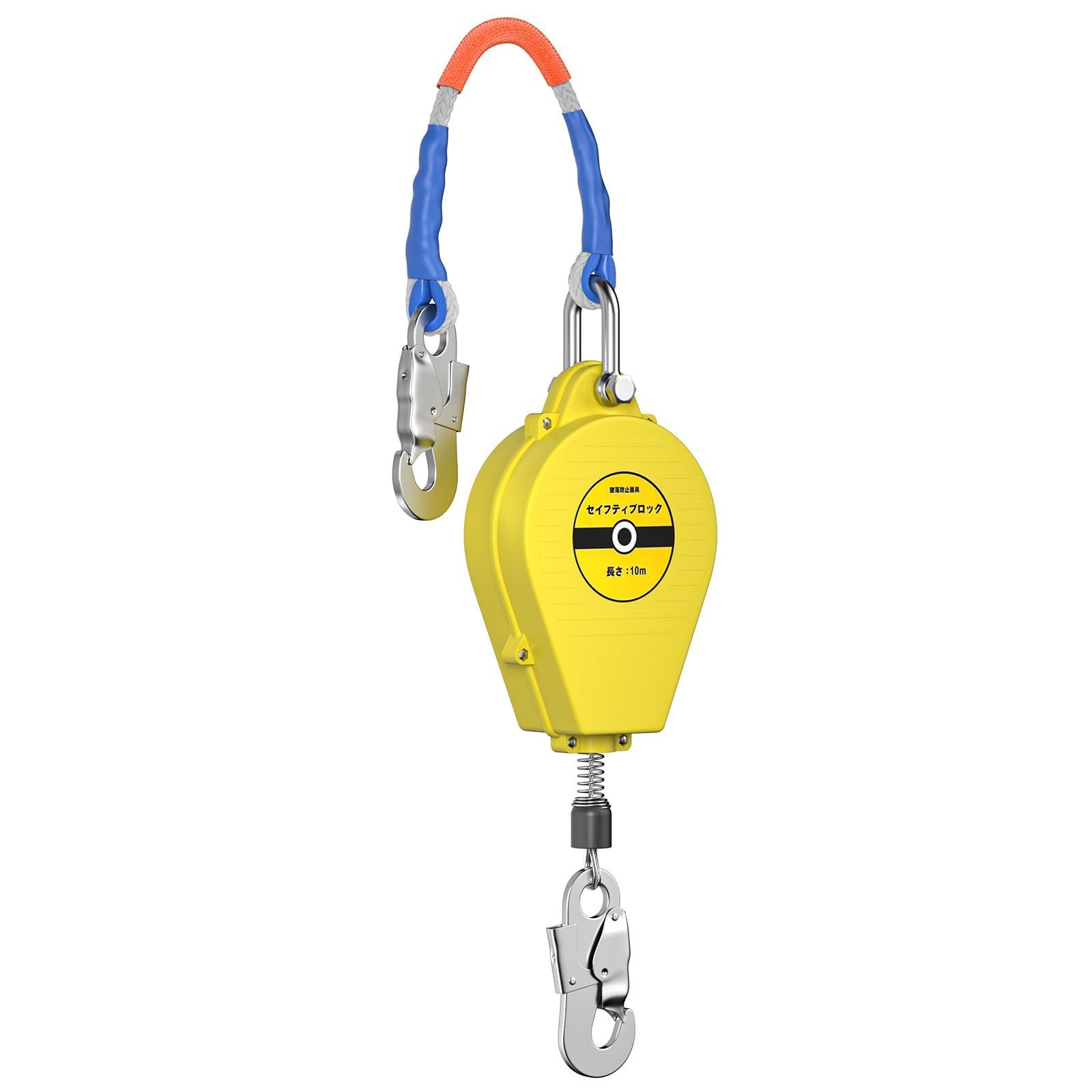 RemixOri 10m 巻き取り式安全ブロック セイフティブロック 墜落防止器具ローブ ワイヤロープ 高強度 耐荷重145kg 耐久性高い ベルブロック カラビナ ベルブロック 昇降用ベルブロック 高所作業 電気工事用 落下防止 落阻止器具 安全帯
