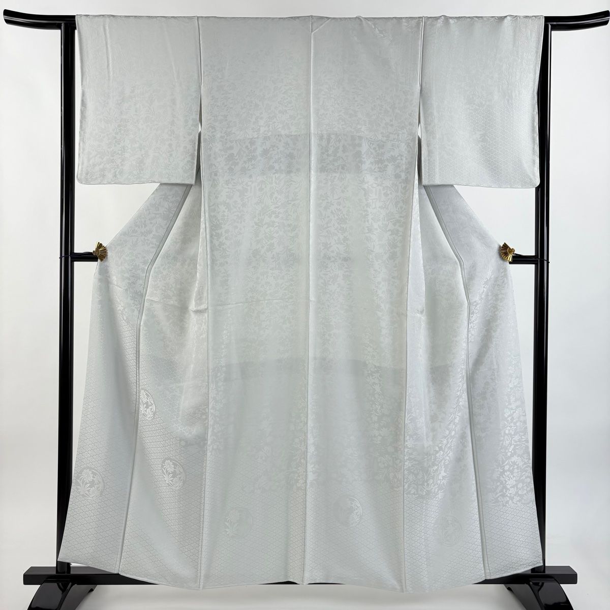 色無地 身丈158cm 裄丈63.5cm S 袷 ほていや 地紋 灰白 正絹 名品