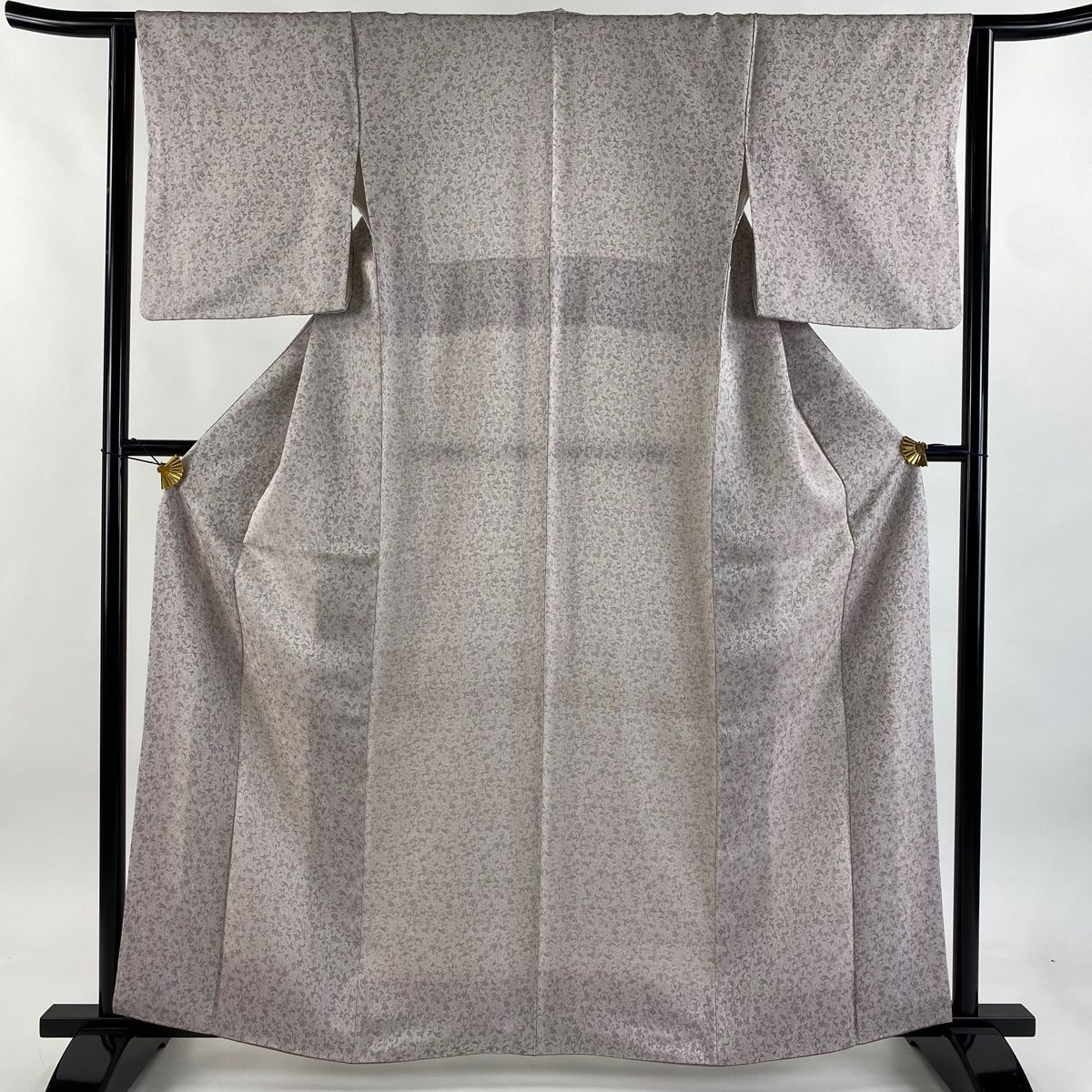 お召 身丈161.5cm 裄丈62.5cm S 袷 花唐草 薄ピンク 正絹