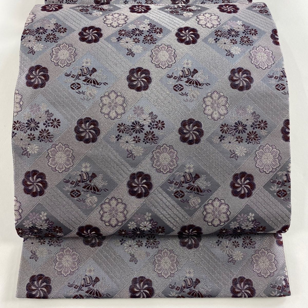 【美品】 袋帯 名品 宝尽くし 菊 銀糸 灰色 六通 正絹 【】