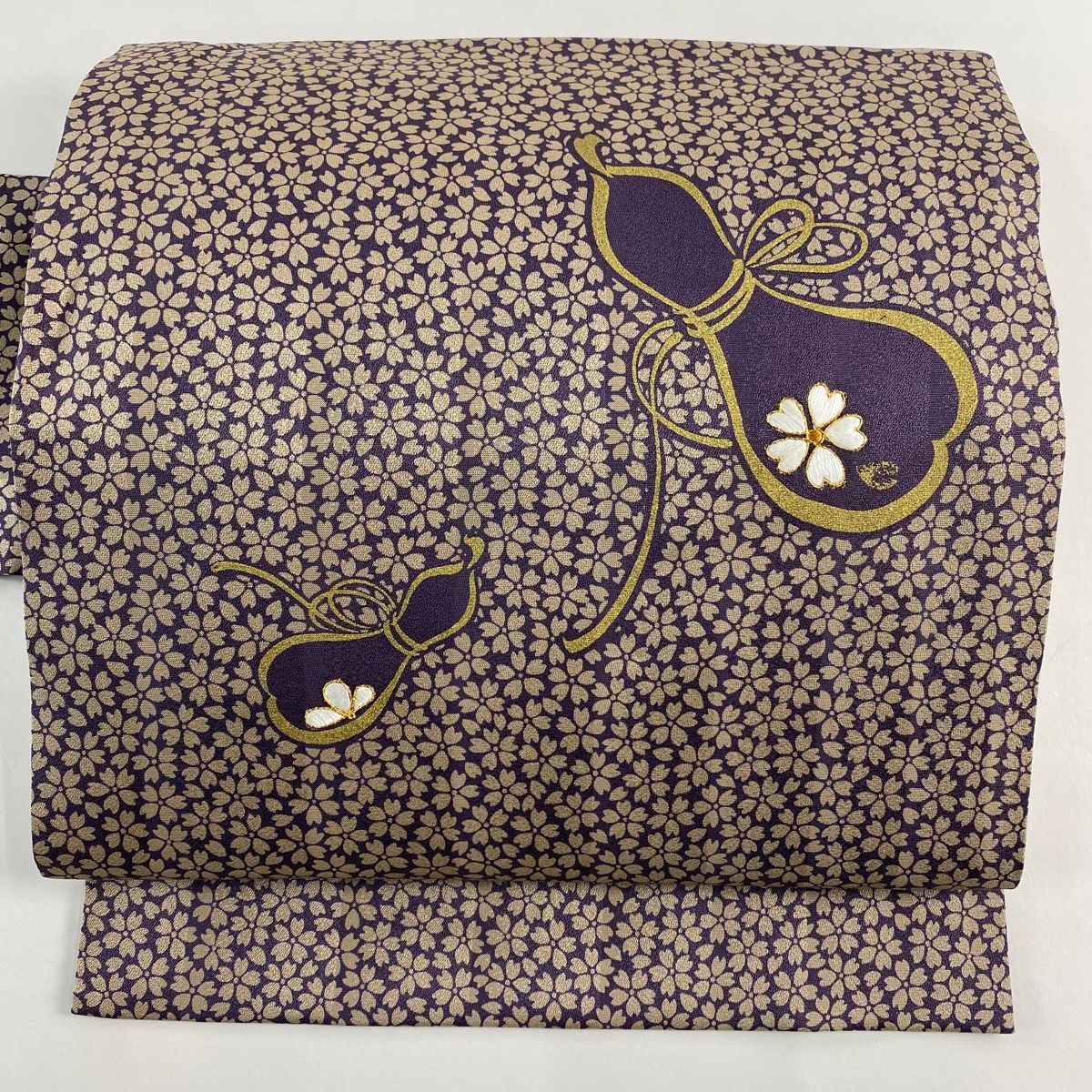名古屋帯 秀品 瓢箪 桜 金糸 金彩 紫 正絹