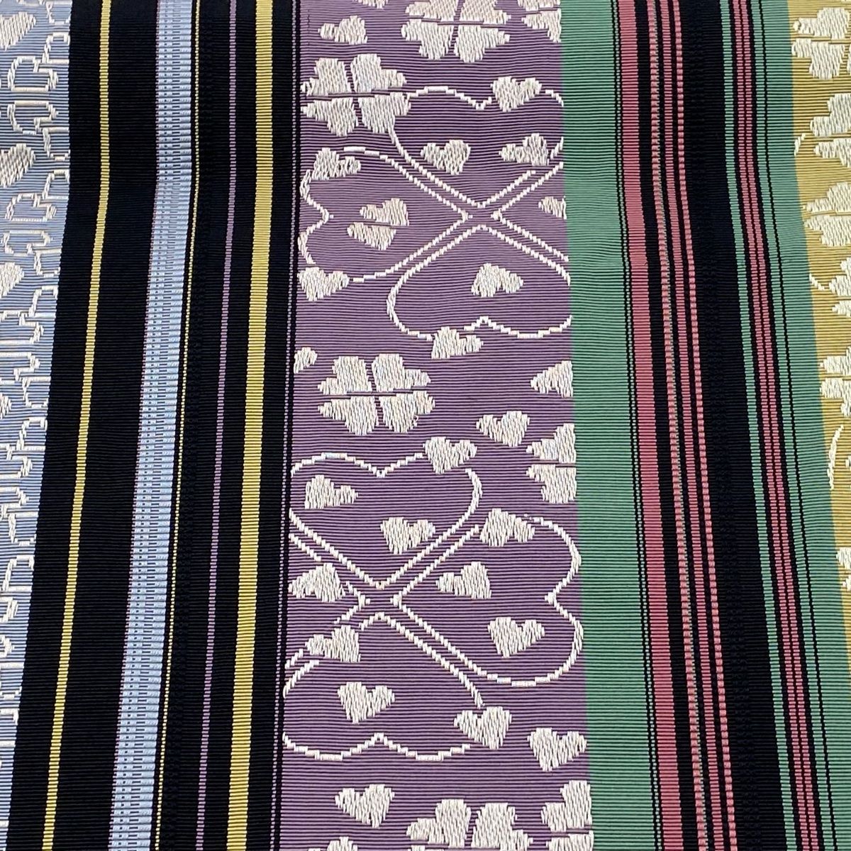 名古屋帯 証紙 八寸名古屋帯 松葉仕立て 博多織 やまと 縞 四つ葉のクローバー 黒 正絹