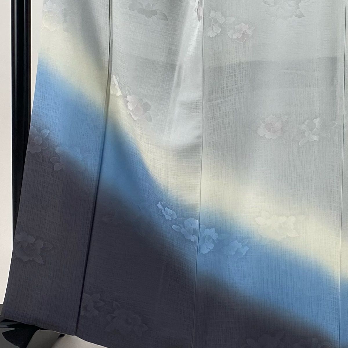 付下げ 身丈162.5cm 裄丈65.5cm M 袷 袋帯セット 地紋 裾ぼかし 灰色 正絹 秀品