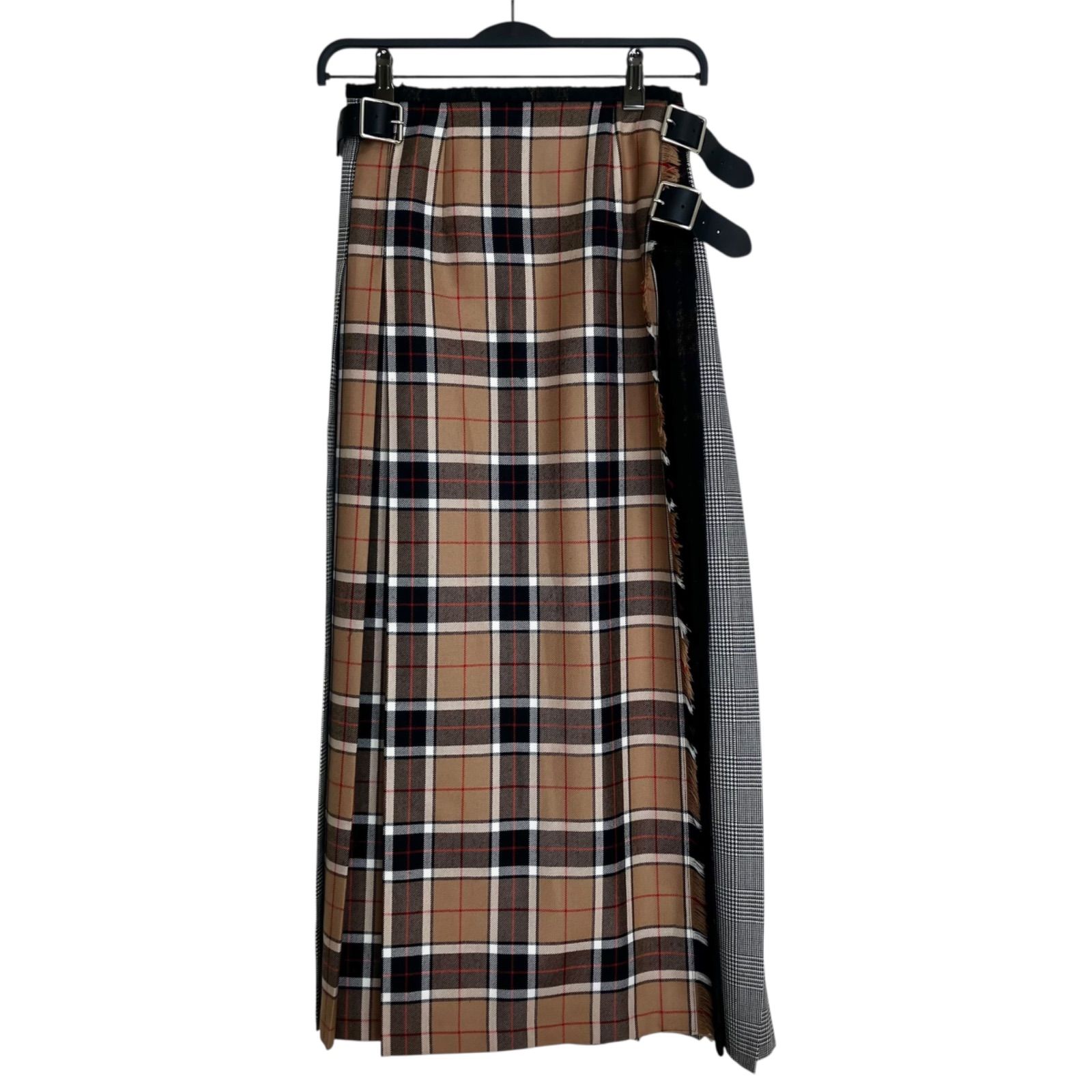 O’NEIL of DUBLIN パッチワーク キルト プリーツ マキシスカート GB8 US6 ブラウンチェック グレーチェック オニールオブダブリン ウーステッドウール トゥモローランド 32058505022