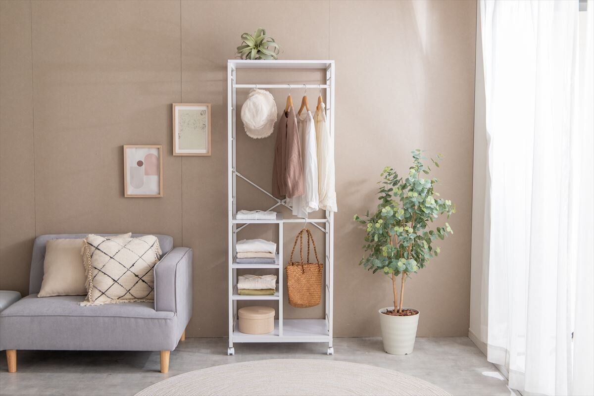 幅60cm 棚付き ハンガーラック 洋服 鞄 カバン 収納 タンス