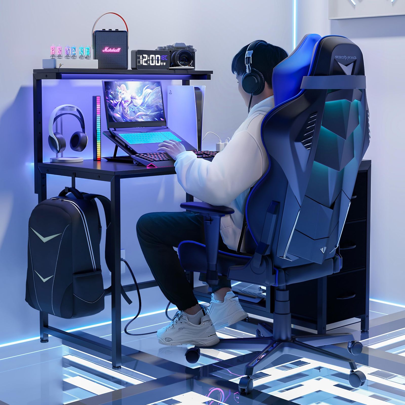 モニタ台の高さ調節 引き出しとコンセント付き