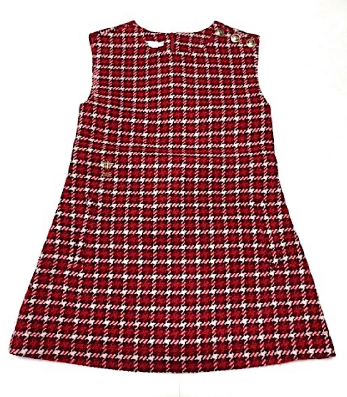 です Dior キッズ ウール カシミヤ混 Aライン ワンピース 6才 120cm 赤 千鳥格子 BEE刺繍 フォーマル 発表会 2A48