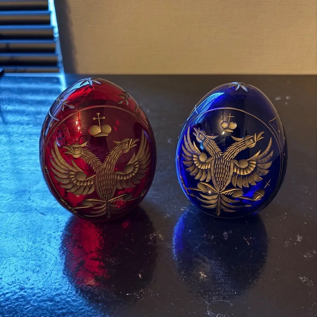 イースター エッグ 卵 ガラス細工 彫刻金彩 ロシア アンティーク ビンテージ 置物 インテリア