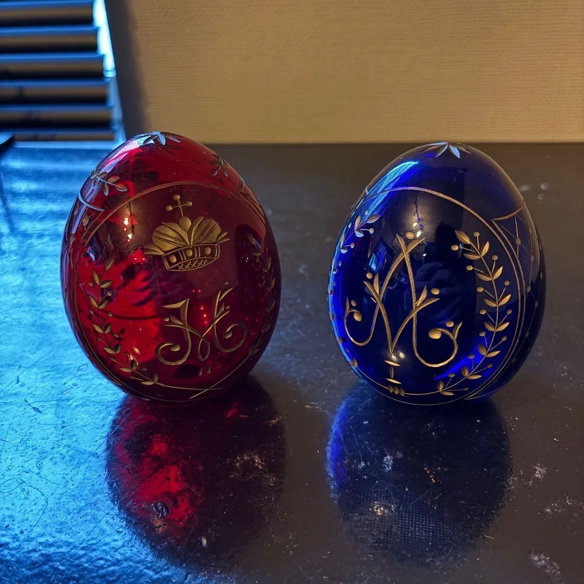 イースター エッグ 卵 ガラス細工 彫刻金彩 ロシア アンティーク ビンテージ 置物 インテリア WWW_IBETON_RU