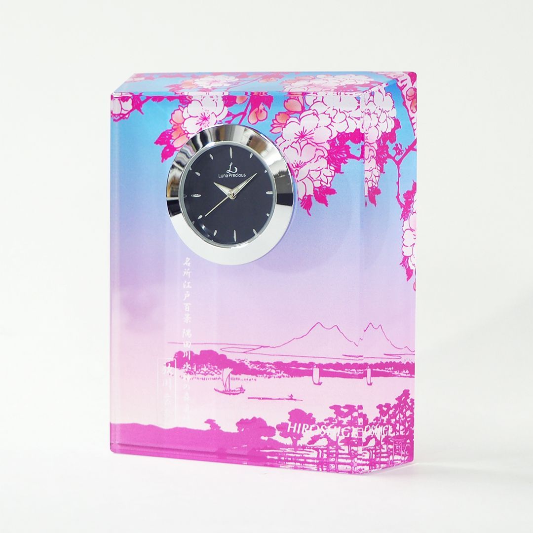 日本の名画 光学ガラス製置時計 里桜 歌川広重 隅田川水神の森真崎 ギフト NEXPOTALLINN_EU