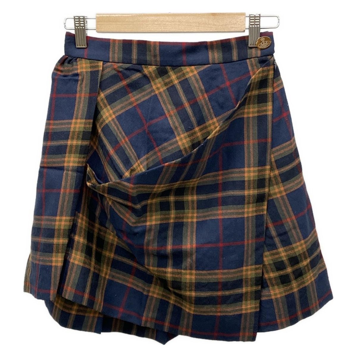ヴィヴィアンウエストウッドレッドレーベル ミニスカート サイズ2 M レディース ネイビー×オレンジ×マルチ チェック柄