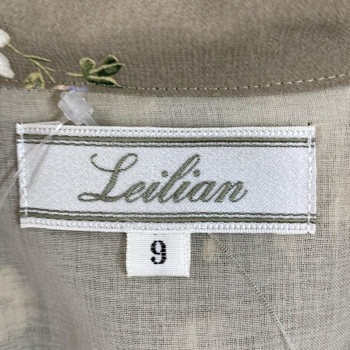  Leilian レリアン チュニック サイズ9 M レディース - カーキ×マルチ 花柄 長袖 プリーツ 半袖 チュニック