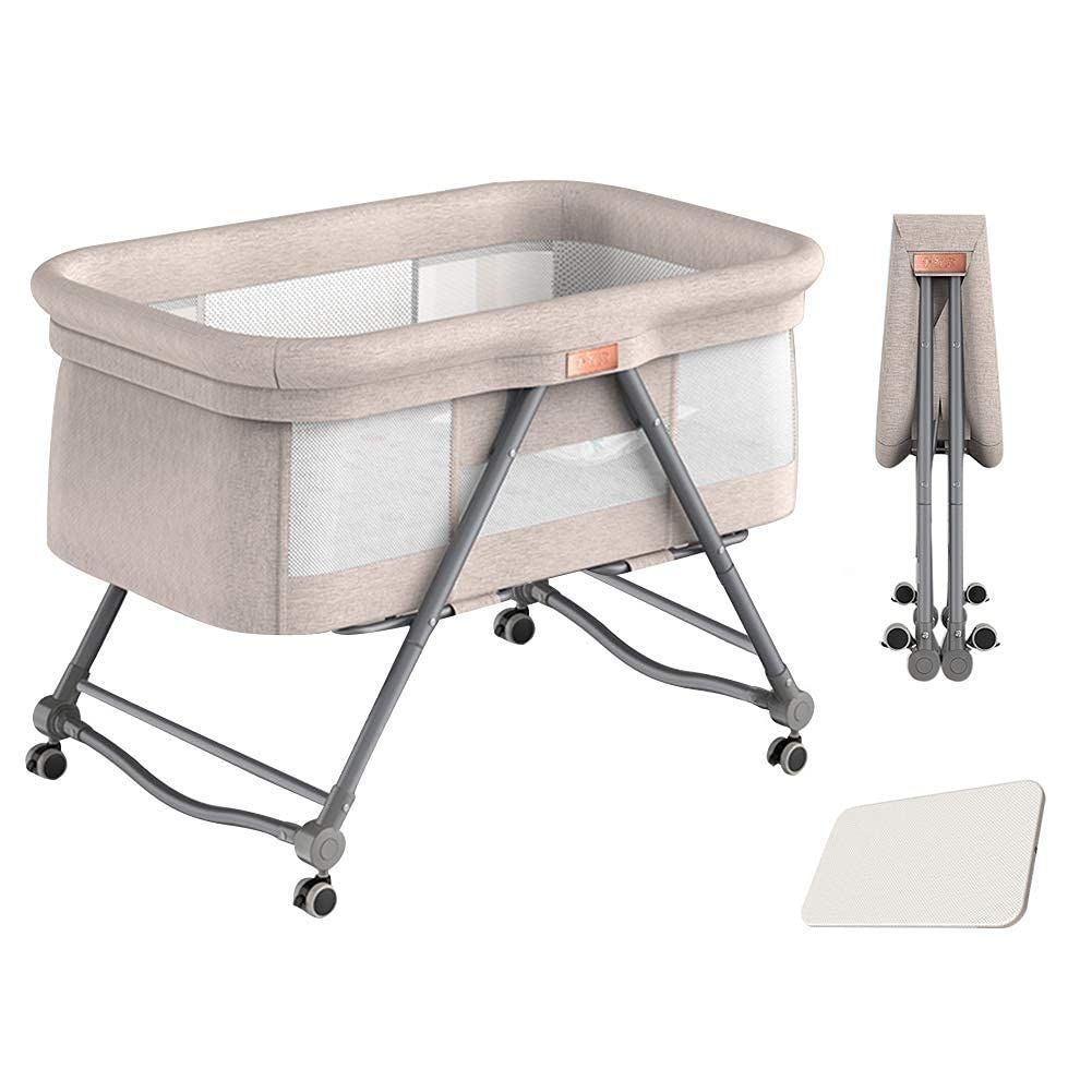 Luddy ベビーベッド ベビーラック ハイローベッド 折りたたみ 組み立て不要 携帯易い添い寝 ポータブルな簡易ベッド揺籃に変身 キャスタ付き ゆりかご 収納便利 通気 洗濯 新生児0ヶ月 24ヶ月93 55 77cm