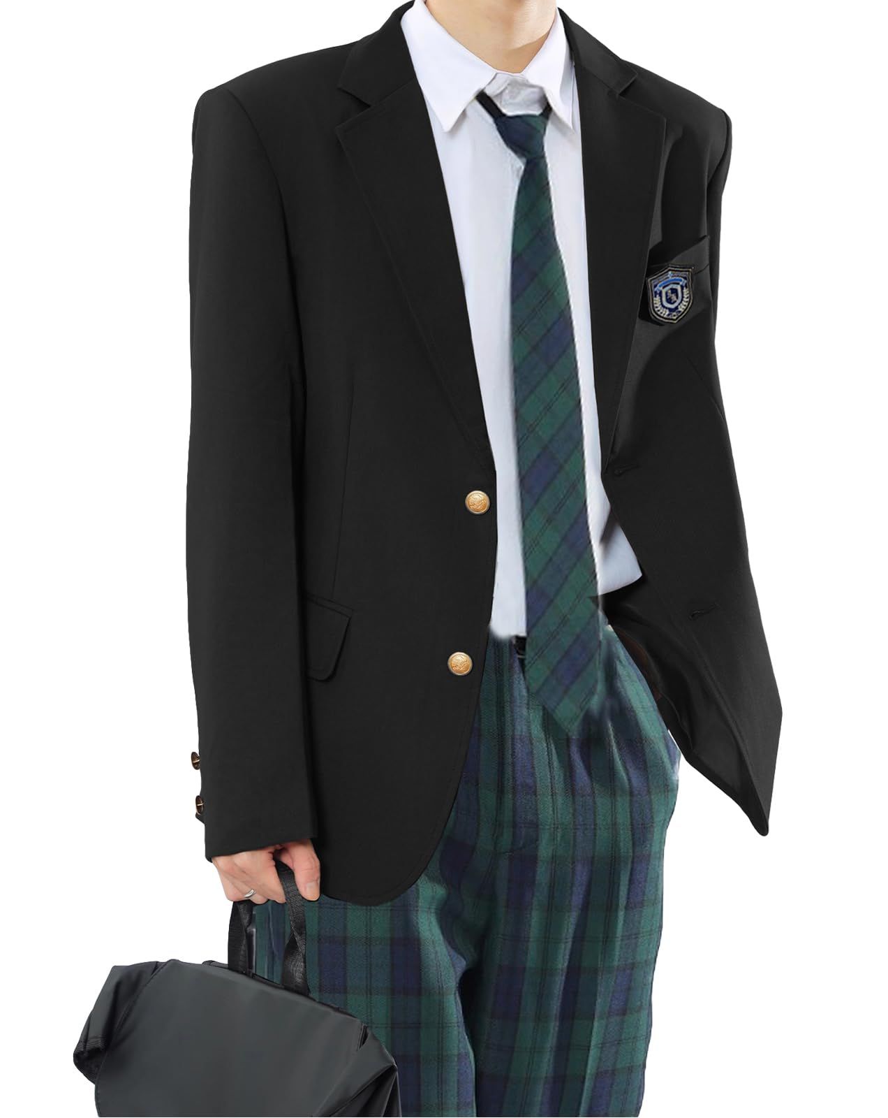 Qichenk 制服 メンズ コスプレ 高校生 学生服 男子 5点セット スクール ブレザーシャツ ネクタイ チェックズボン エンブレム コスチューム DK 仮装 卒業式 入学式 学園祭 文化祭 応援団 cos コス