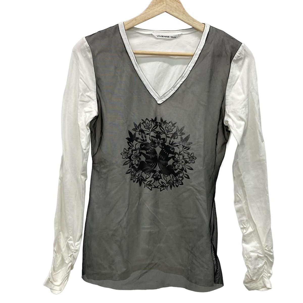 VIVIENNE TAM ヴィヴィアンタム 長袖カットソー サイズ1 S レディース - 白×黒 メッシュ ウサギ くしゅくしゅアーム