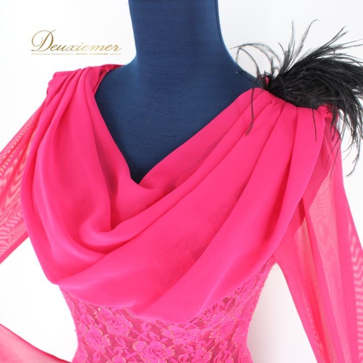 社交ダンス 衣装 ドレス ワンピース パーティ衣装 レディース オールシーズン 黒 花柄 prima boutique プリマブティック ピンク系 ブラック系 レース フロート マゼンダピンク フロート付き 伸縮性 有り 軽やか 洗練