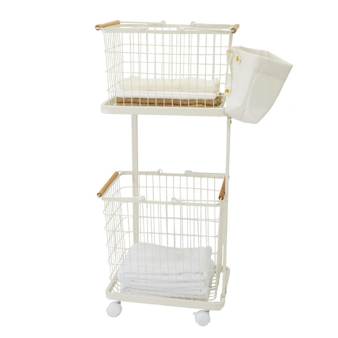 数量 シンプル スリム モノトーン 白黒 LACRACK ラクラック 収納 ワゴン 移動式 洗濯カゴ 洗濯かご 洗濯物 ランドリーワゴン 洗濯 キャスター付き グッズ 新生活 カラー ホワイト|セット全体 約幅400×奥行き290×高さ940mm